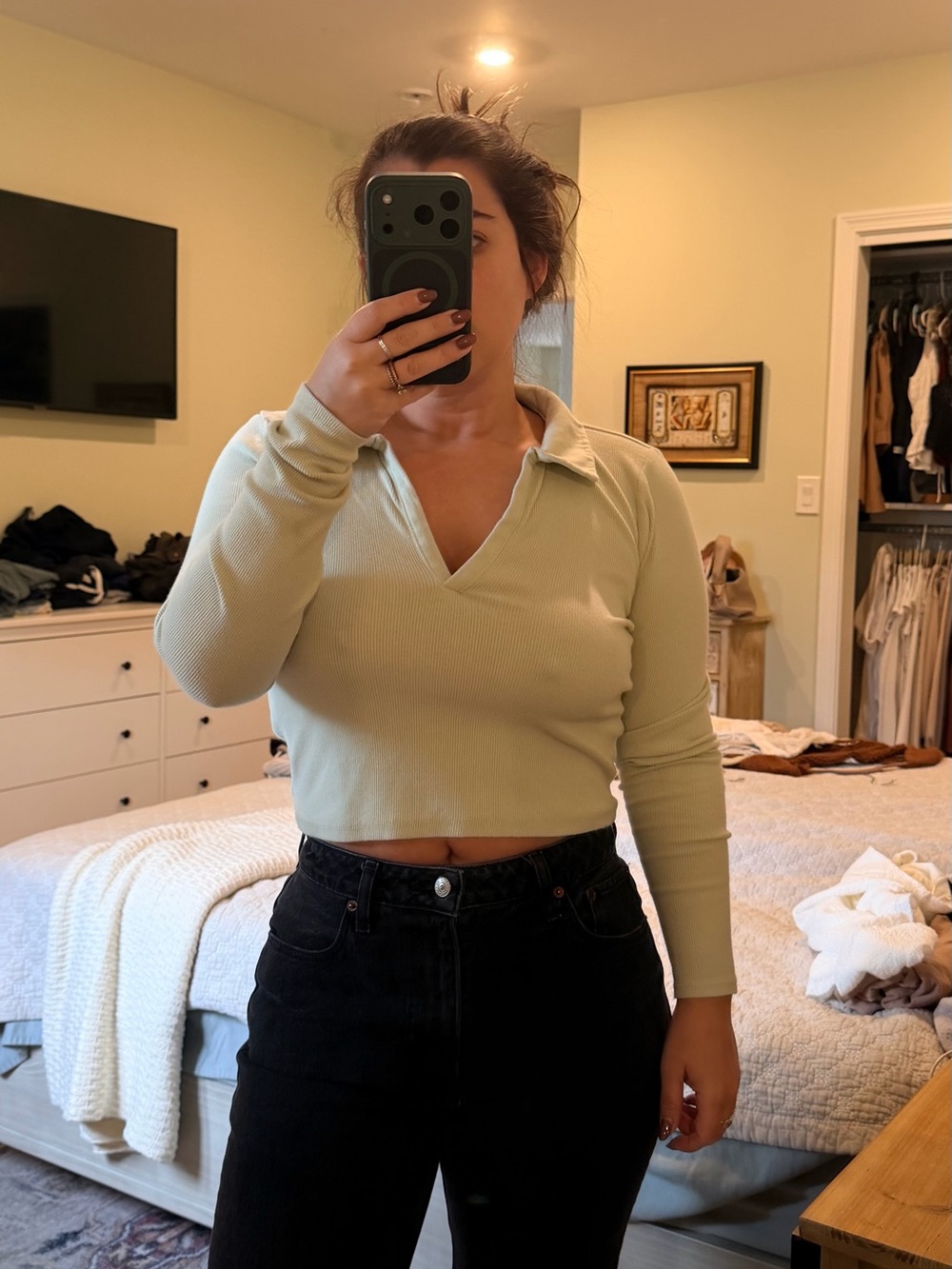 Abercrombie & Fitch Light Mint Ribbed V-Neck Top